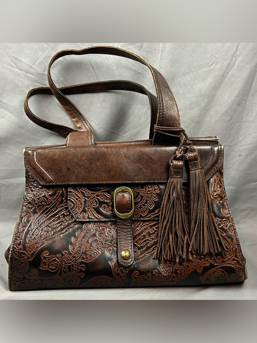 PATRICIA NASH Embossed Tooled Western Floral Shoulder Tote 14.5” x 10”